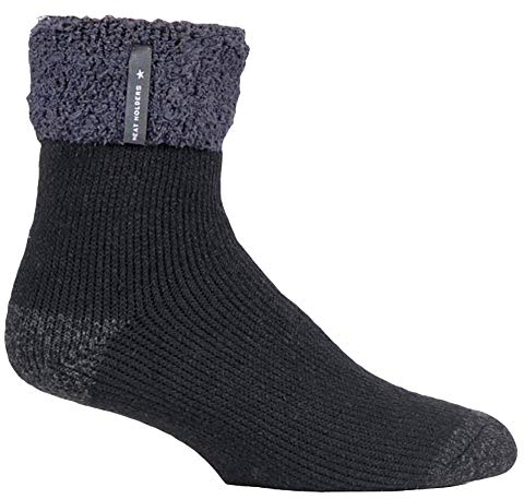 HEAT HOLDERS - Mens Warm Luxury Fluffy Fleece Lined Lounge Sleep Bed Socks (6-11 UK, Black (Olwen))