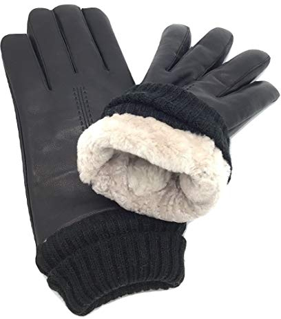 Damen Lederhandschuhe aus Lammnappa gefüttert mit Merino Lammfell, Mit Strickbund am Handgelenk – noch wärmer, Damen Lammfellhandschuhe braun