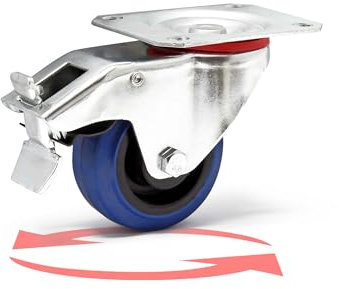 Wiltec Lenkrolle 80mm mit Kunststoffrad, Bremse und Anbauplatte Transportrolle bis 100kg leiser Lauf Möbelrolle Laufrolle Möbel-Lenkrolle