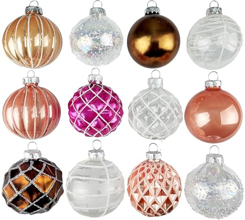 Premium Weihnachtskugeln 12 teiliges Set Echtglas Glaskugeln Weihnachten Weihnachtsdeko Tannenbaumkugeln Glas Christbaumkugeln Weihnachtsbaum 6 cm (C6)
