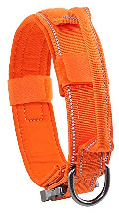 Yunleparks Taktisches Hundehalsband mit robuster Metallschnalle und Kontrollgriff für mittelgroße und große Hunde (Orange, M)