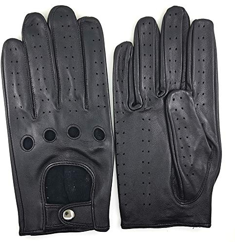 ZLUXURQ Mens Italian Design Soft And Thin Excellent Lambskin Leather Touchscreen Black Driving Gloves