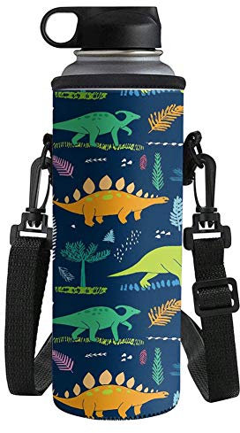 UOIMAG Kids Neoprene Water Bottle Carrier Shoulder Strap Sling Insulated Bottle Bag Case Cover Cartoon Dinosaur Bottle Pouch Bag Large Size 1L