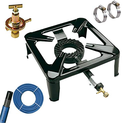 FORNELLONE NERO A - GAS BOMBOLA - CM 40 X 40 FORNELLO CON KIT REGOLATORE TUBO E FASCETTE OMAGGIO