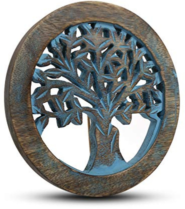 Handmade Wooden Trivet For Hot Dishes Plates & Pots Holder Hot Pad For Kitchen & Dining Table Decor Cookware Heat Resistant Rustic Decorative Carvings Tabletop Home & Dining Table Essentials (Blue)