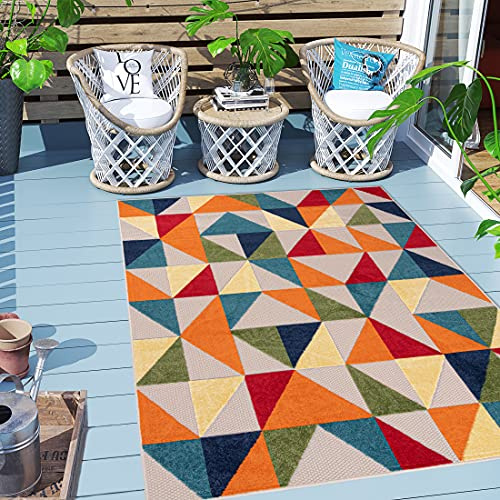 Carpeto Rugs Geometrisch In- & Outdoor Teppich Wetterfest für Balkon, Terasse - Balkon Teppich Wasserfest - Outdoorteppich Wetterfest - Aussenteppich Terrasse Groß - Mehrfarbig Bunt 1-160 x 230 cm