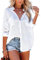Bsubseach Beach Blouse Swimsuit Cover Up for Women Beachwear Button Down Shirt White