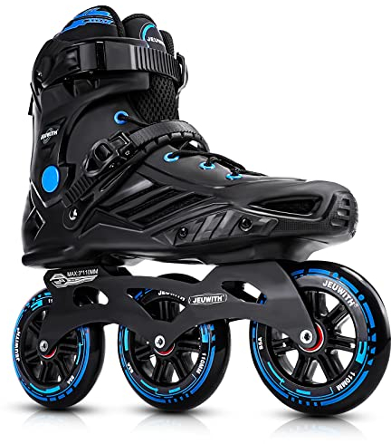 Inline-Skates, 3 Räder, 110 mm, Rollschuhe für Erwachsene, Damen, Herren, professionelle Outdoor-Fitness, Inline-Skates für Unisex (schwarz und blau), Herren 7,5/Damen, 8,5/27 cm