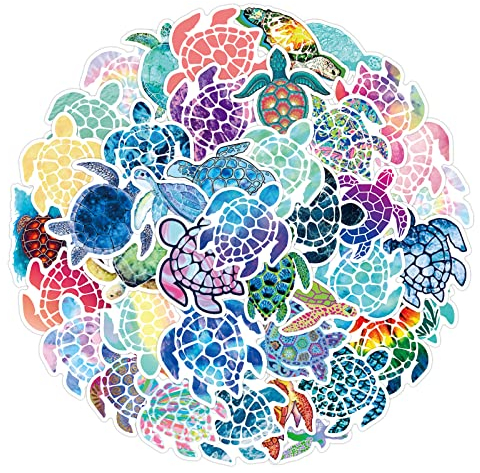 cobee Sea Turtle Stickers, 50pcs Waterproof Ocean Turtle Stickers Summer Colorful Sea Turtle Stickers Vinyl Turtle Stickers Decals Pack Decoration for Office Laptop Hydro Flask Water Bottle