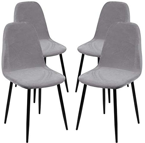 Vertvie Stuhlhussen 1/4/6er Set Jacquard Stretch Esszimmerstühle Bezug Abnehmbare Waschbar Antirutsch Stuhlbezug Küchenstühle Husse Stuhlabdeckung Elegante für Wohnzimmer Büro (Samt Silbergrau, 4er)