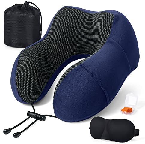 SOMLAW Nackenkissen Flugzeug - Reisekissen Memory Foam - Nackenhörnchen Erwachsene - mit 3D-Schlafmaske und Ohrstöpsel - Ideal für Flugzeugstuhl, Auto, Zuhause, Büro, Schlafkissen