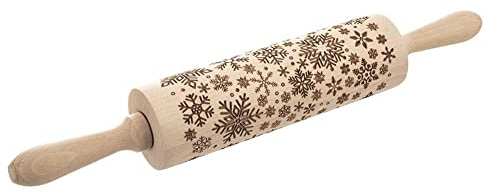Teigrolle Nudelholz Teigroller Nudelrolle Nudelwalker dekorativ drehbar aus Holz Schneeflocken 39 cm