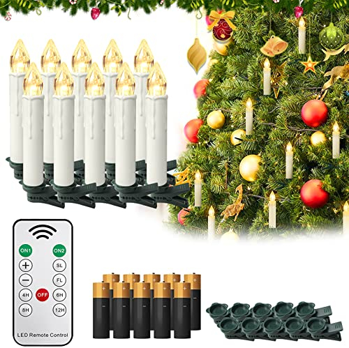 LZQ LED Kerzen Batteriebetrieben mit Fernbedienung, LED Christbaumkerzen Kabellos Warmweiß Weihnachtsbaumbeleuchtung Weihnachtskerzen Kerzenlichter mit Timer (Mit Batterie, 10 Stück)