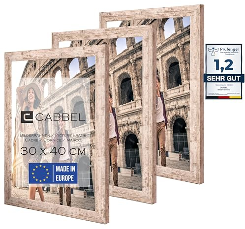 CABBEL 3er Set Bilderrahmen 30x40 cm MDF Holz-Rahmen mit bruchsicherem Acrylglas, ideal für Poster, Portraits in Birke