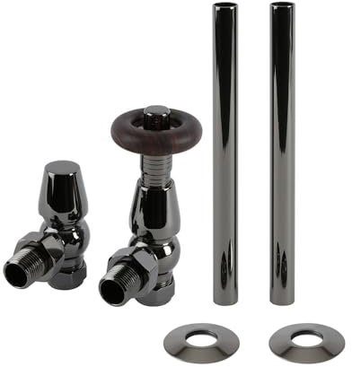 Milano Windsor - Black Nickel Angled Radiator Heated Towel Rail Thermostatic Valve Pipe Connector