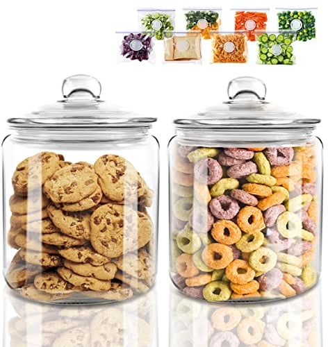 Myiosus Bonbonniere en Verre avec Couvercle, 3,9L Grand Lot de 2 Bocaux en Verre Hermétique, Transparent Bocal a Biscuit Bonbon pour Farine, Sucre, Biscuits