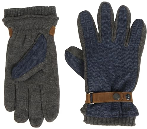 camel active Herren Handschuhe mit Lederriemen in Wolloptik Blau, menswear-M