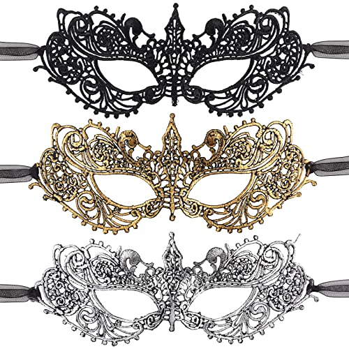 Fowecelt Venezianische Maske Damen Maskenball: 3 Stück Maskenball Maske Damen, Augenmaske Sexy Maske Spitze Schwarz Masquerade Mask Women für Karneval Party Kostüm Ball