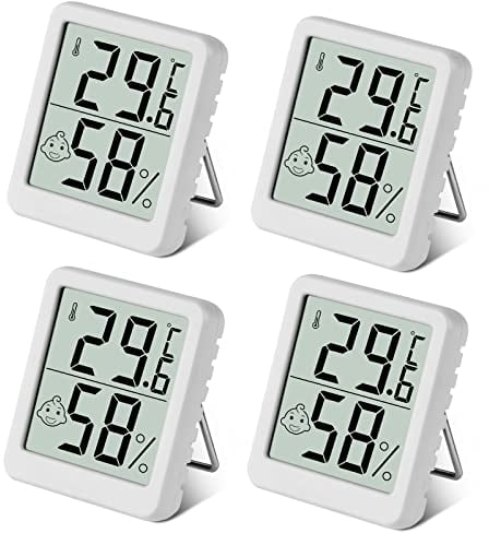 Flintronic Mini LCD Thermometer, 4 Stück Digital Thermometer Innen, Hygrometer Innen, Thermometer Hygrometer, Kabelloses, Luftfeuchtigkeit Meter für Babyzimmer Wohnzimmer Büro Gewächshaus(Weiß)