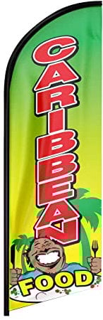 FSFLAG Caribbean Food Werbung Swooper Flagge Banner, 2,4 m Karibik-Feder Flagge, Werbung Feder Banner Schild für Karibik Lebensmittel Geschäft (nur Flagge)