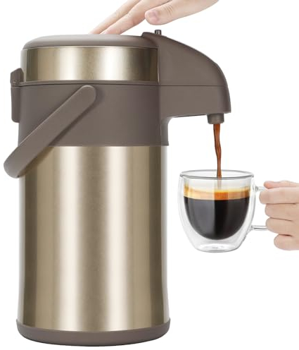 Olerd Coffee Pump Flask, 3L Stainless Steel Airpot, Hot Beverage Dispenser & Hot Water Urn Perfect for Water and Tea