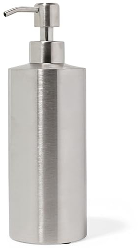 Yew Design Seifenspender aus Edelstahl in Silber für Badezimmer und Küchenspüle, nachfüllbar, 450 ml, Runde Rostfreie Pumpe für Seife, Reinigungsmittel, Lotion und Arbeitsplatte
