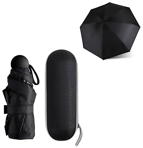 JIGUOOR Falten Reise Regenschirm,8 Ribs Mini Regenschirm Kleiner UV Regenschirm Mini Anti-UV Kompakt Regenschirm Winddicht Starke Tragbare Tasche Regenschirm mit Kapsel Fall für Männer Frauen