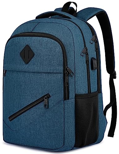 Rucksack Herren und Damen, Wasserdicht Schulrucksack Jungen Mädchen Teenager für 15.6 Zoll Laptoptasche mit USB Ladeanschluss, Arbeit Reisen Camping Schulranzen mit Anti Diebstahl Tasche, Blau