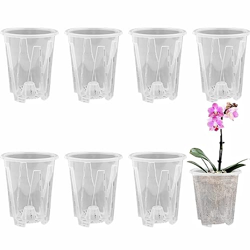 LSRVNM 8 Stück Orchideentöpfe, Transparente Kunststoff Pflanztöpfe mit Abflusslöchern, Transparente Kunststoff Orchideen Pflanztöpfe, Sämlingstöpfe für Indoor Outdoor Garden Balkon