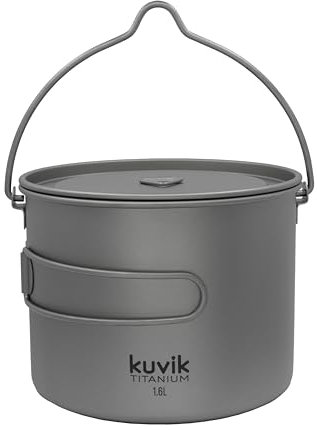 Kuvik Olla de titanio de 1600 ml con mango de fianza, ultraligera y compacta para mochileros, camping y supervivencia