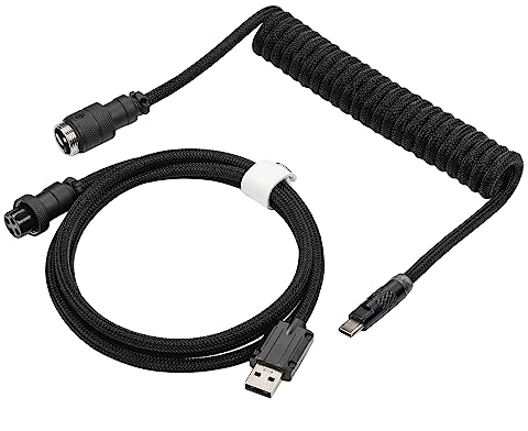 EPOMAKER MIX PRO Coiled USB C Cable, 1.5m Double Sleeved Cable for Mechanical Keyboard, with Detachable 5-Pin Aviator Connector for Gaming Keyboard (Black)