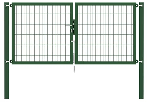 Alberts 636821 Doppeltor Flexo Plus mit Zubehör | verschiedene Breiten und Höhen | Pfostenstärke 100 x 100 mm | grün | Breite 250 cm | Höhe 120 cm
