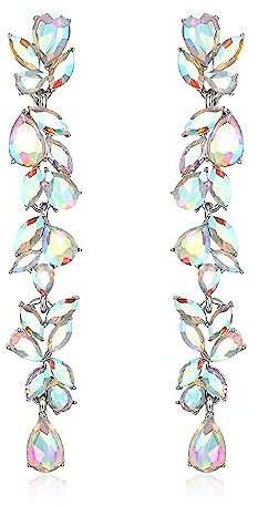 EVER FAITH Strass Kristall Kronleuchter baumeln Ohrringe Art Deco Marquise Teardrop lange Tropfen Ohrhänger für Damen Braut Hochzeit Prom Schillernd AB Silber-Ton