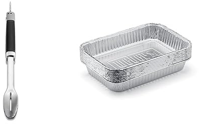 Weber 6760 Precision Grill Tongs Premium Grillzange, Schwarz/Silber & 6415 Small 7-1/2-Inch-by-5-inch Aluminum Drip Pans, Set of 10