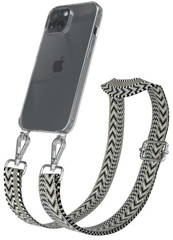 EAZY CASE Handykette - Verstellbares Taschenband kompatibel mit iPhone 15, Schulterriemen, Handykordel mit Silikon Hülle, Umhängetasche, Grün Schwarz Silber