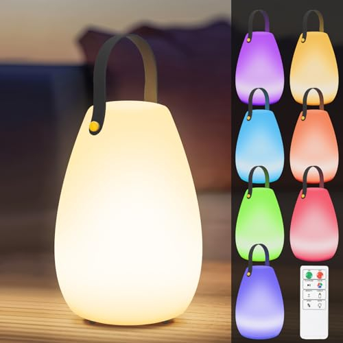 Lampe de Table Solaire Sans Fil Lampe de Table Extérieur Télécommandes Variable Blanc Chaud et RVB, Lanterne Solaire Portable IP44 LED pour Intérieur, Jardin, Terrasse, Camping (18 x 26cm)