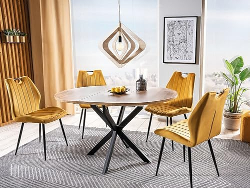 Design Esstisch rund GO-111 ausziehbar Tisch Esszimmer 100x100x75 cm, Farbe:Eiche Artisan - Schwarz matt