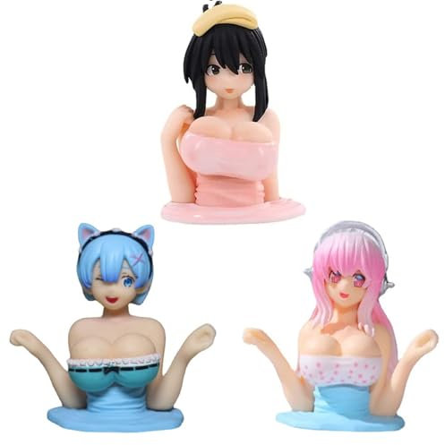Joyes New Chest Shaking Ornaments, Q-Version Anime Figure Doll, Kawaii Anime Figures Car Ornaments (3 pcs)