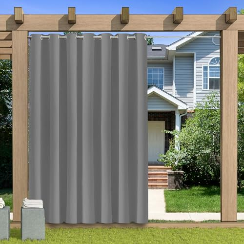 KUZRZNH Outdoor Vorhang Blickdicht Wasserdicht Wetterfest Blackout Outdoorvorhänge mit ösen, Sichtschutz Sonnenschutz Gardine/Vorhänge for Patio Balkon Pavillon,Grau,1 Stück|120x213CM(BxH)