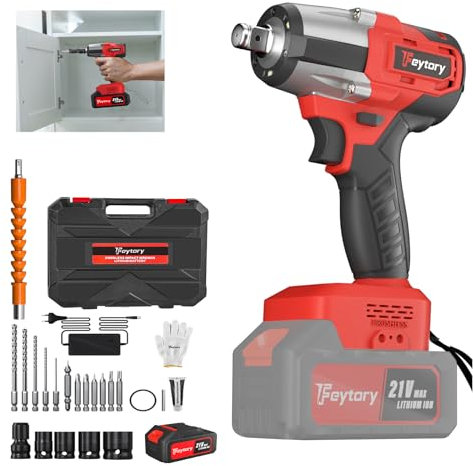 HSHa Akku-Schlagschrauber, Bürstenloser Akku Schlagschrauber mit 6.0 Batterie, 1/2 Zoll 450N.m High Drehmoment Vierkantschlüssel für Auto Home, 4 Stecknüsse, Rot