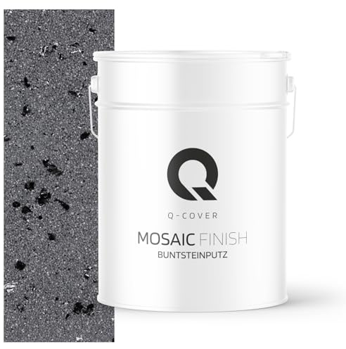 Q-COVER Buntsteinputz 12,5 Kg Dunkelgrau mit schwarzem Mica M06 Mosaikputz Sockelputz Dekorative Putz Innen & Außen Fassadenputz Fertigputz Edelputz Oberputz Kratzfest Wetterfest