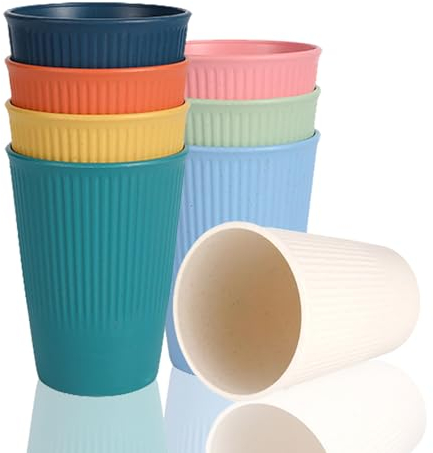 Tasse En Plastique, Gobelet Enfant Gobelet Camping Gobelet Plastique Reutilisable, Gobelet Enfant Eco Cup Goblet Plastic Lot De 8 Tasses De 300ml, Tasse A Café, Gobelet À Jus, Gobelet À Bière(8 Couleu