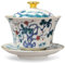 fanquare Gaiwan Chino Tazón de Té Sancai Tradicional Chino de Porcelana de Bambú Ciruelo y Pino con Tapa Juego de Taza de Té y Platillo Vintage 200ML