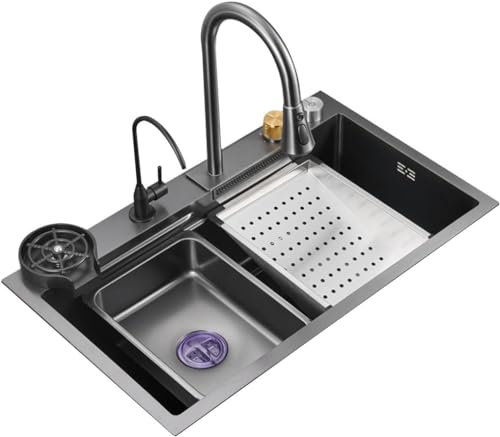 IisrAr Einzelbecken, multifunktionale Einbauspüle für die Küche, Einzelbecken, Großraumspüle auf der Bühne, hochwertige Edelstahlspüle für die Wohnung, Siphonspüle mit Abflusskorb (Farbe: Grigio, G