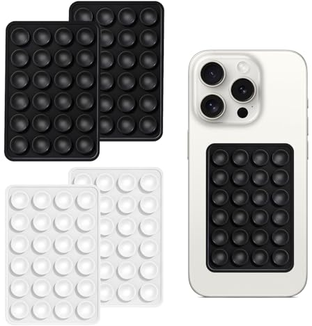 Silicone Suction Phone Holder - 4PCS Sticky Phone Grip, Mini Antislip Mobile Phone Holder Mat for Wall (Black*2+White*2)