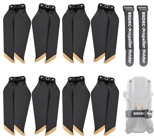 8 Stück 8743F Propeller für Mavic 2, Leicht geräuscharm stabiler Schnellspanner Propellerblatt Ersatzpropeller für DJI Mavic 2(Golden) Drohnenzubehör mit 1 Stück Propeller Fixierer halter