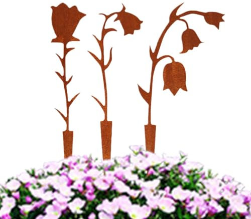 Metall-Blumenstecker, Metall-Lilien-Blumen-Silhouette, rustikale Metall-dekorative Gartenstecker für Hof, Garten, Rasen, Outdoor-Dekorationen
