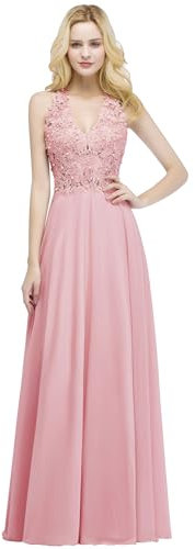 Misshow Cocktailkleid, lang, schick, für Hochzeit, mit Trägern, elegantes Damenkleid, Powder Pink, 36