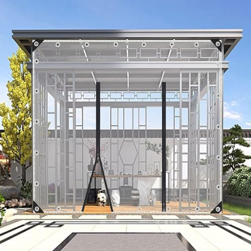 TZYYAO Transparente Planen-Seitenwände Mit Reißverschluss,0,3mm Hochbelastbare PVC Abdeckplane,Durchsichtige Plane Vorhänge Wasserdicht,Pergola Planen,Außen Regen Vorhänge,WxH-5.5x2.7m/18.0x8.9ft