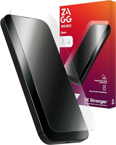 ZAGG InvisibleShield Glass Plus, Displayschutz aus gehärtetem Glas für iPhone 16 Plus und iPhone 15 Plus [6.7-Inch], Hüllentauglich, schmutzabweisend, kratzfest, stossfest, einfache Installatio